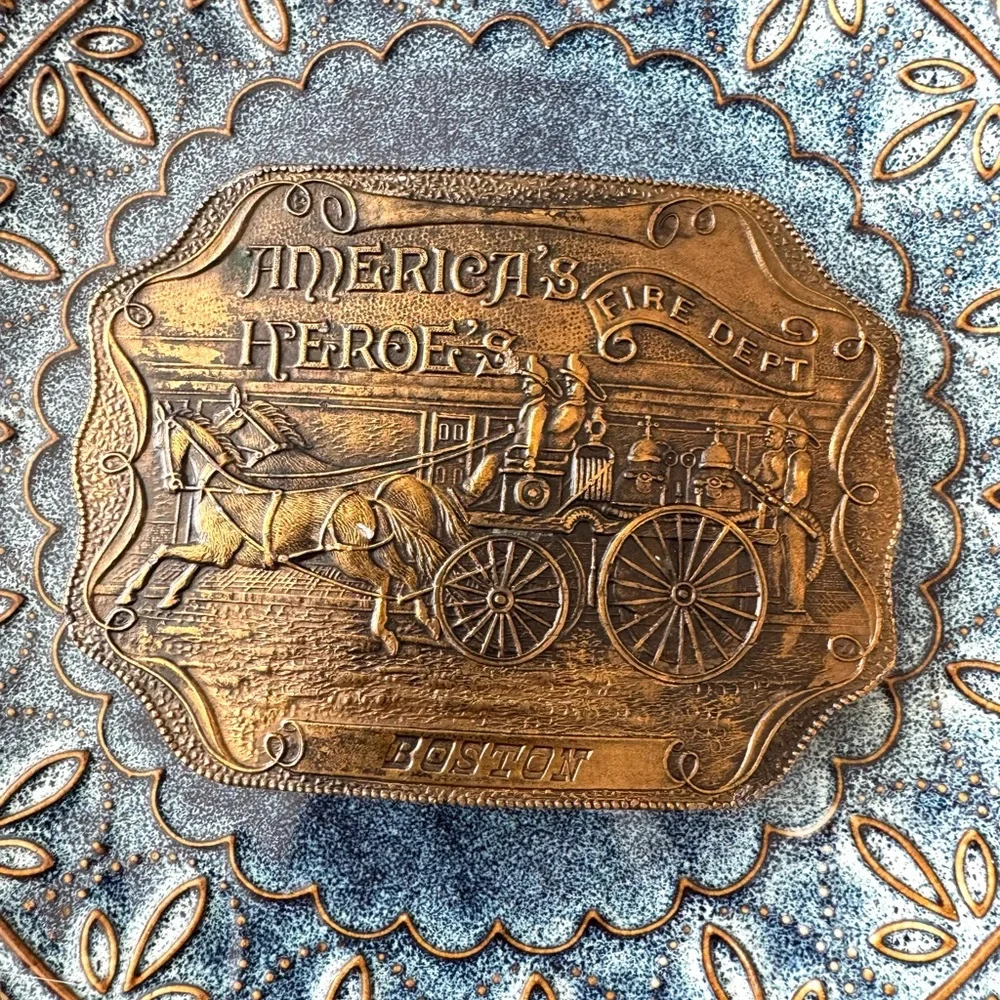 Vintage Brass America’s Hero’s Boston Fire Department Belt Buckle